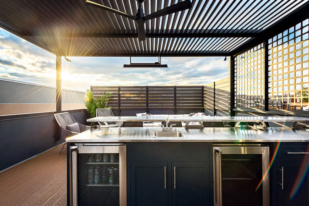 A weatherproof aluminum outdoor kitchen enclosure by Challenger Designs