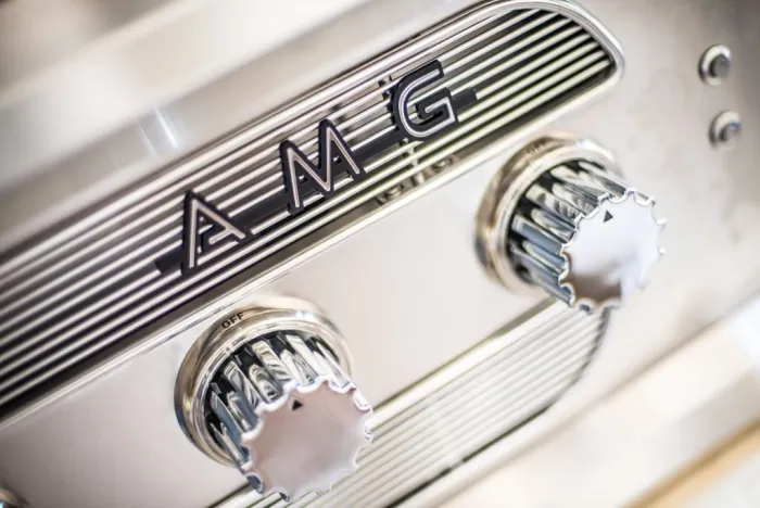 Detail of an American Muscle Grill control panel and knobs